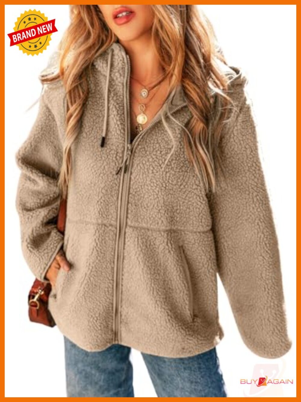 Womens Fleece Jacket Zip Up Long Sleeve Hooded Anorak Fall Winter Coat